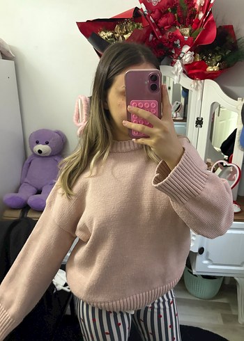 Pembe Örgü Salaş Kadın Kazak - Görsel 3