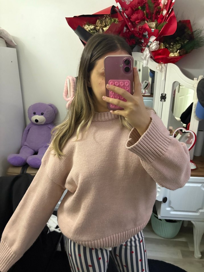 Pembe Örgü Salaş Kadın Kazak - Görsel 3