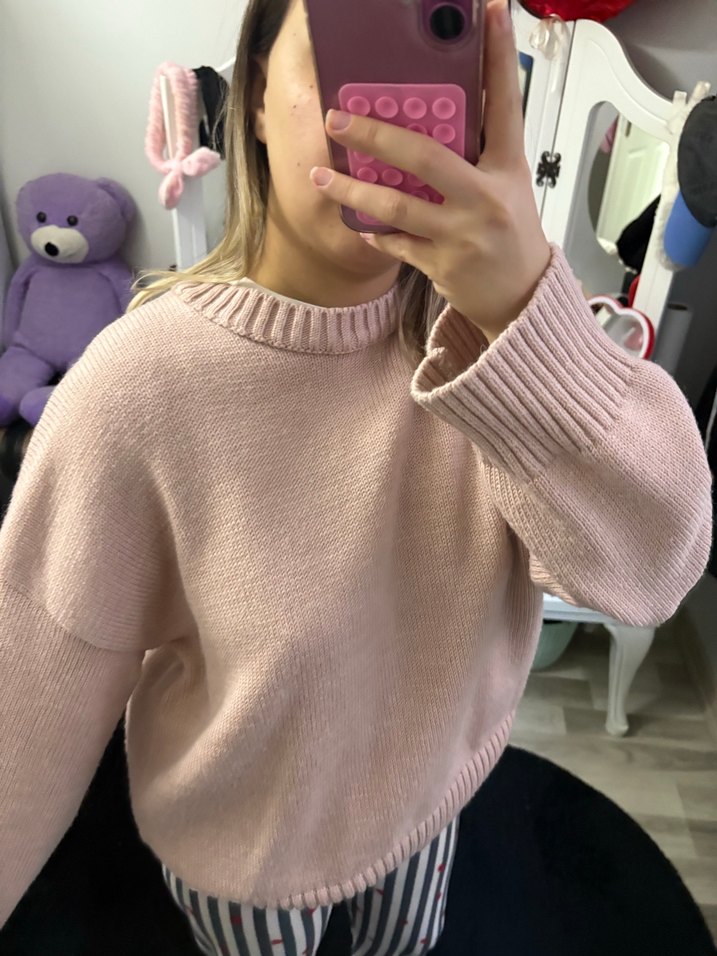 Pembe Örgü Salaş Kadın Kazak - Görsel 2