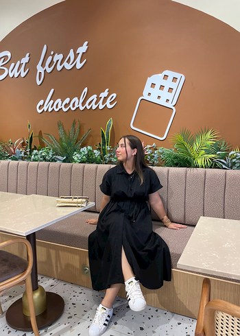 Siyah Midi Rahat Kesim Elbise - Görsel 2