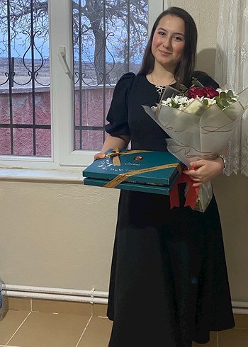 Siyah midi balon kol elbise - Görsel 2