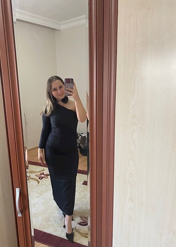 Siyah Midi Tek Omuzlu Kadın Elbise - Görsel 2