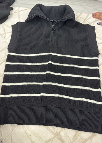 Yarım Fermuarlı Siyah Kadın Triko Süveter