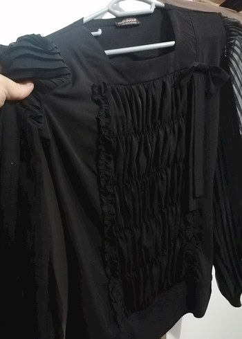 Uzun Kollu Fırfırlı Siyah Gotik Bluz - Görsel 6