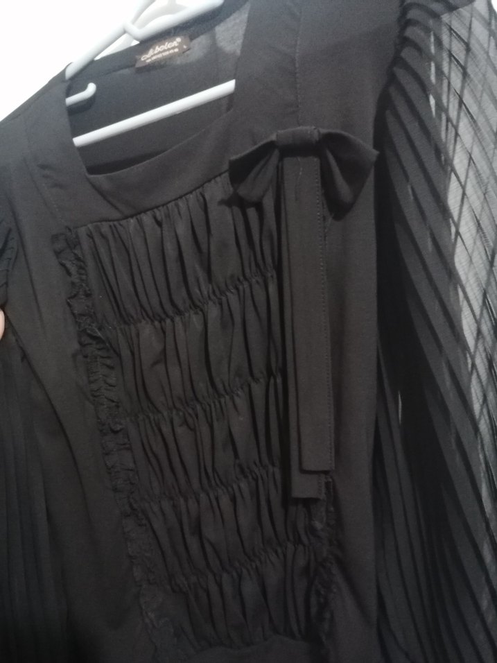 Uzun Kollu Fırfırlı Siyah Gotik Bluz - Görsel 2