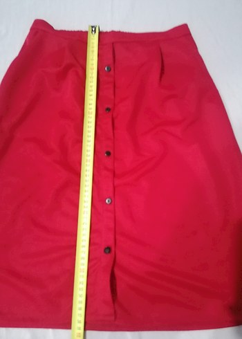 Düğmeli Kırmızı Midi  Etek - Görsel 3