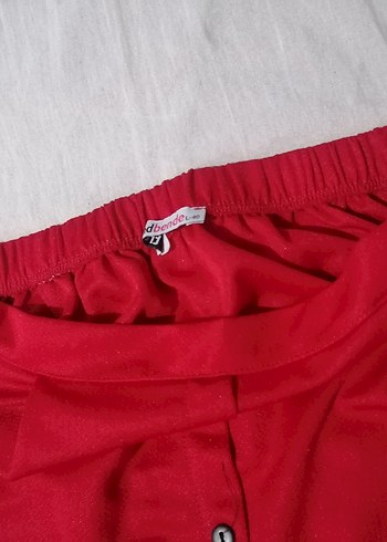 Düğmeli Kırmızı Midi  Etek - Görsel 8