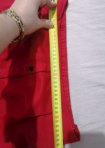 Düğmeli Kırmızı Midi  Etek - Görsel 5