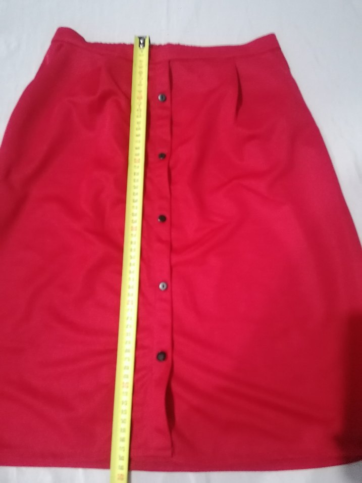 Düğmeli Kırmızı Midi  Etek - Görsel 3