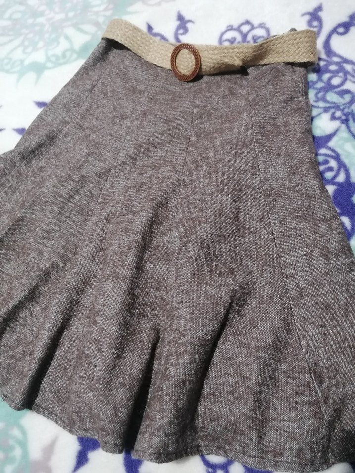 Kahverengi yünlü Midi Kadın Etek - Görsel 3