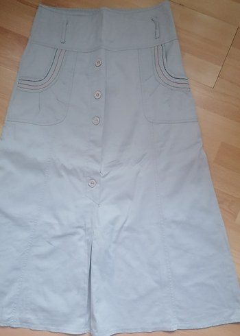 Düğmeli Bej uzun Kemerli Etek - Görsel 2