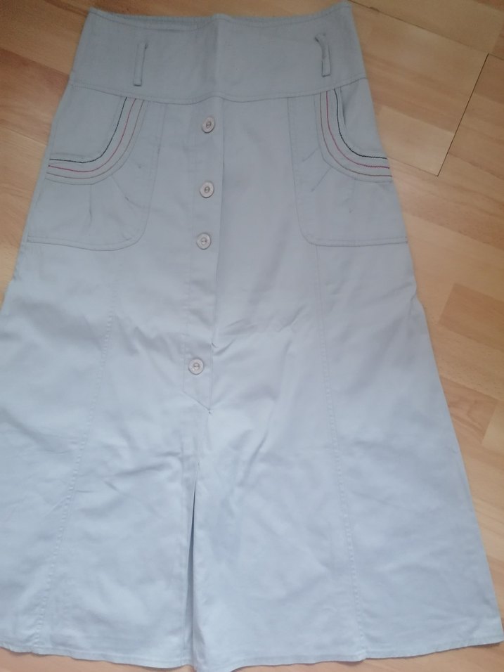 Düğmeli Bej uzun Kemerli Etek - Görsel 2