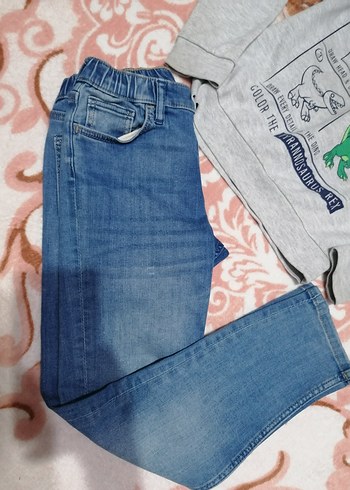 Gri Baskılı Erkek çocuk Sweatshirt ve Denim Pantolon - Görsel 2