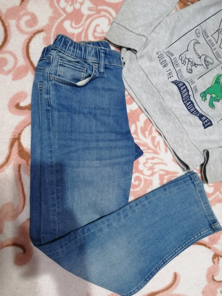 Gri Baskılı Erkek çocuk Sweatshirt ve Denim Pantolon - Görsel 2