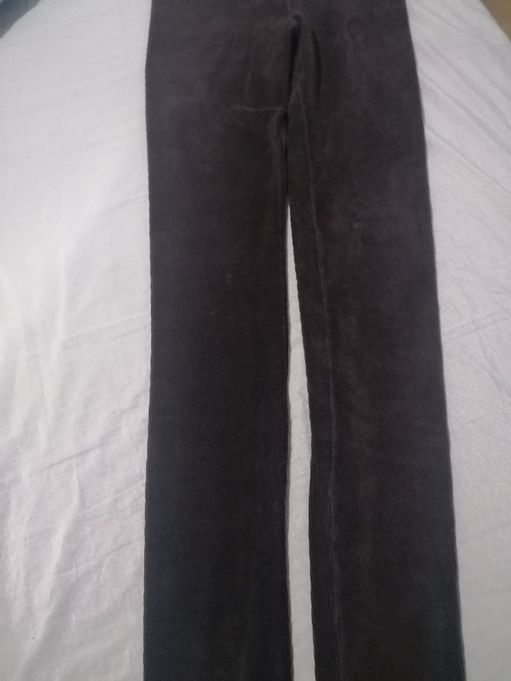 Kadın Kahverengi kadife fitilli tayt - Görsel 2