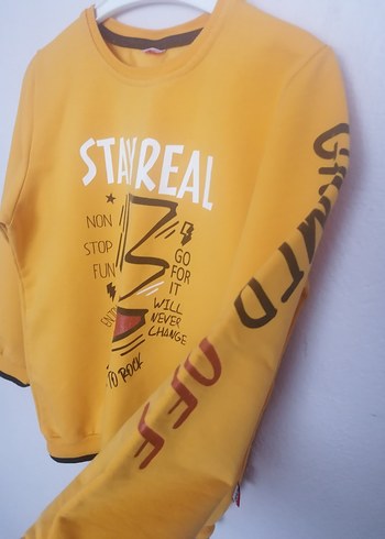 Sarı Baskılı Erkek Sweatshirt - Görsel 4