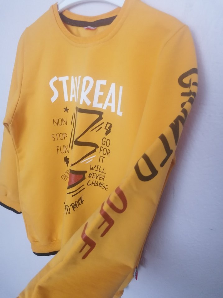 Sarı Baskılı Erkek Sweatshirt - Görsel 4