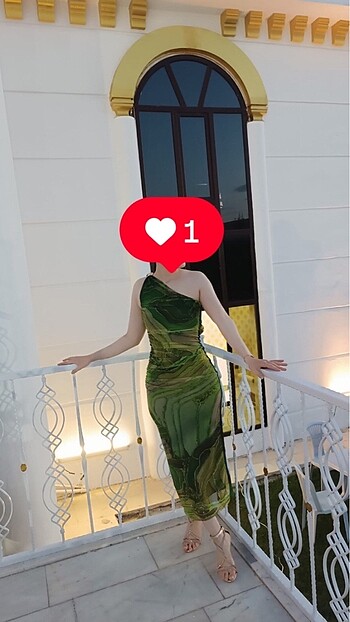 Beden Mooi butik yeşil desenli abiye elbise