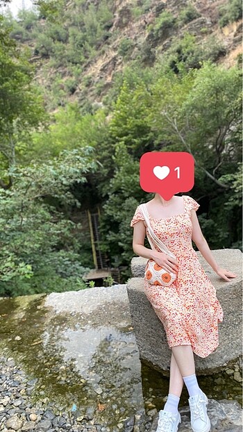 m Beden turuncu Renk LCW çiçekli midi elbise