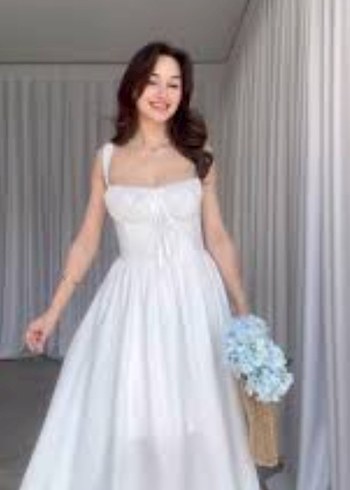 Kore Önü Dantelli Bağcıklı Elbise - Görsel 2