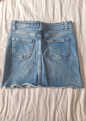 Kot Kumaş Mini Etek, Kemerli, Mavi - Görsel 2