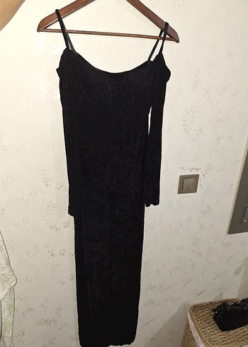 Siyah Süet Uzun Drapeli Goth Elbise - Görsel 2