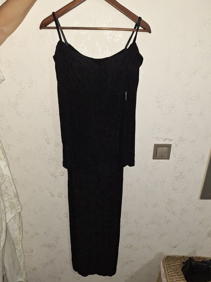 Siyah Süet Uzun Drapeli Goth Elbise - Görsel 3