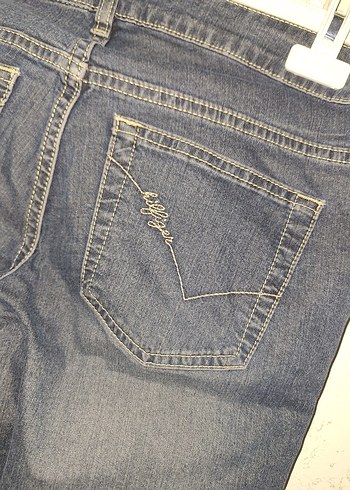 Düğmeli Gri Mavi Kadın Kot Pantolon - Görsel 2