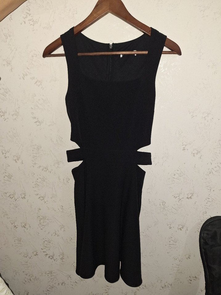 bel dekoltesli, kısa, kare Yaka Siyah Kadın Elbise - Görsel 2