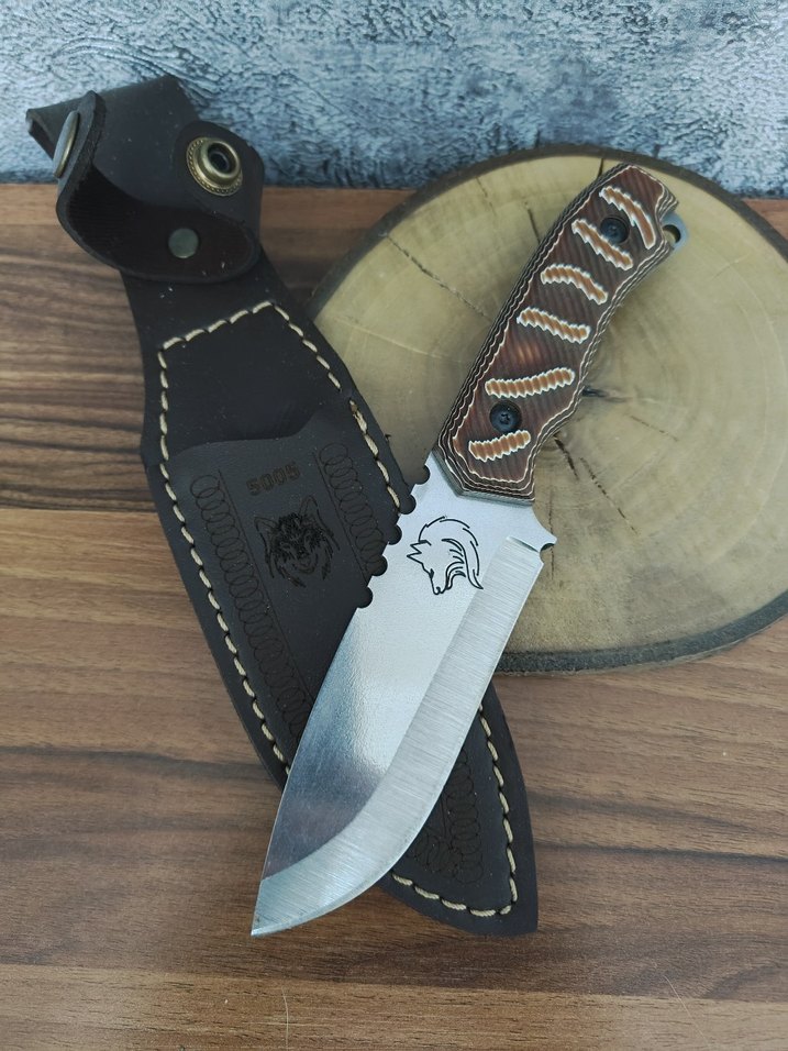 Verzalit kabzeli kamp bıçağı deri kılıflı - Görsel 4