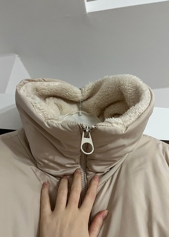 Kürklü Bej Kadın mont - Görsel 7