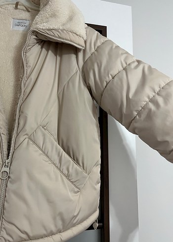 Kürklü Bej Kadın mont - Görsel 5