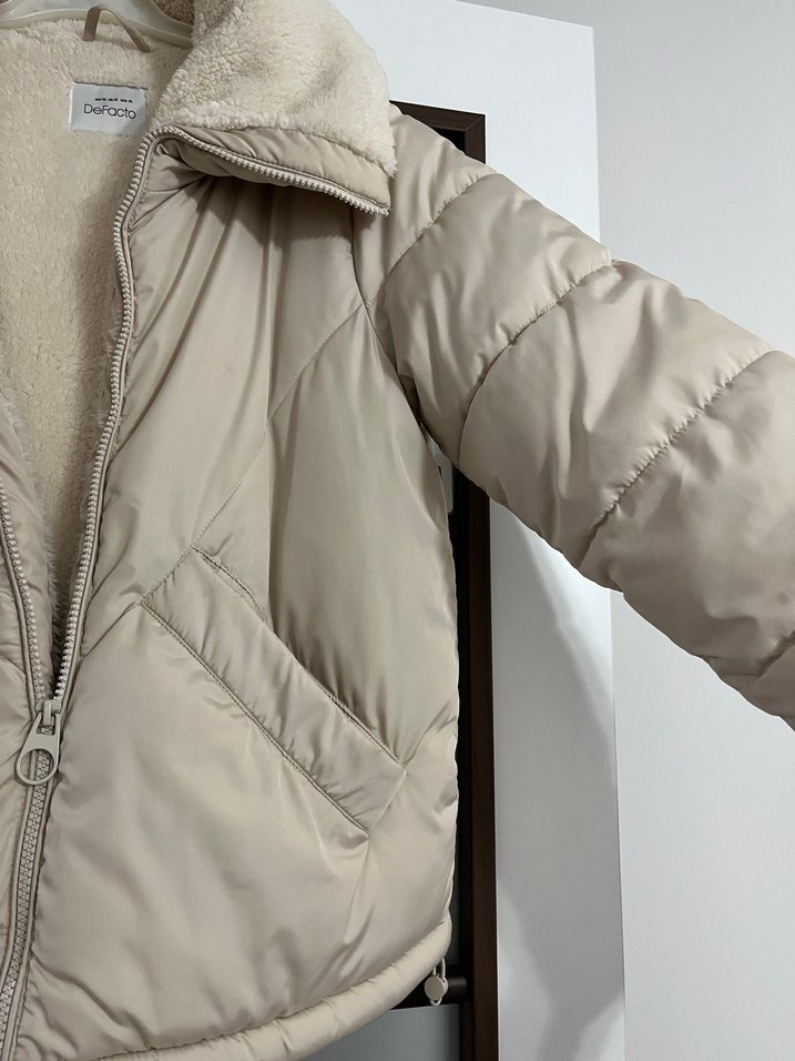 Kürklü Bej Kadın mont - Görsel 5