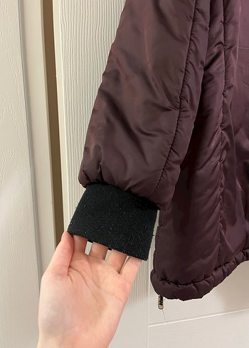 Bordo Düğmeli Midi Kadın Mont - Görsel 5