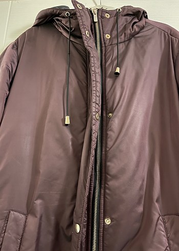 Bordo Düğmeli Midi Kadın Mont - Görsel 2