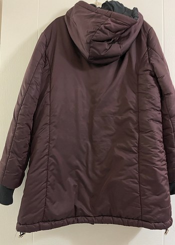 Bordo Düğmeli Midi Kadın Mont - Görsel 3