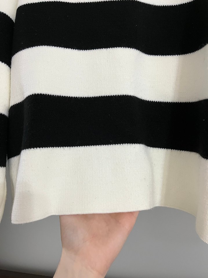 Uzun Kollu Çizgili Örgü Kadın Kazak - Görsel 2