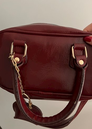 Bordo Zincir Detaylı Deri Kadın Çanta - Görsel 3