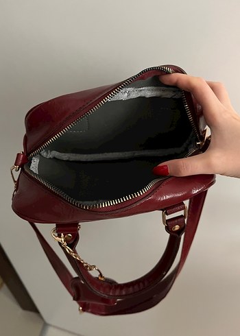 Bordo Zincir Detaylı Deri Kadın Çanta - Görsel 2