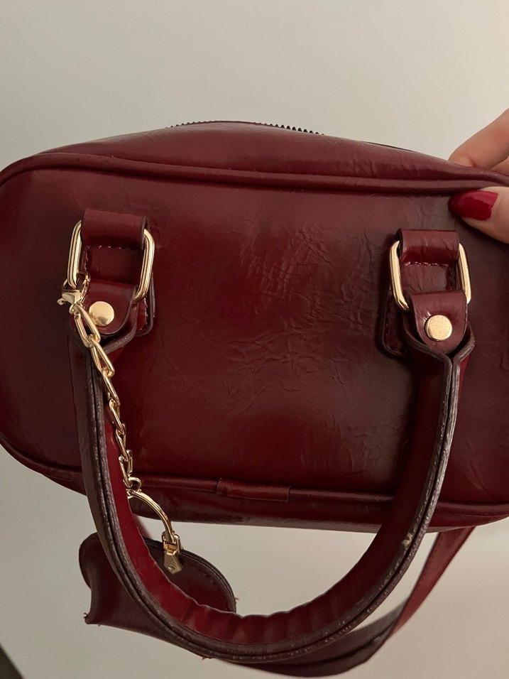 Bordo Zincir Detaylı Deri Kadın Çanta - Görsel 3