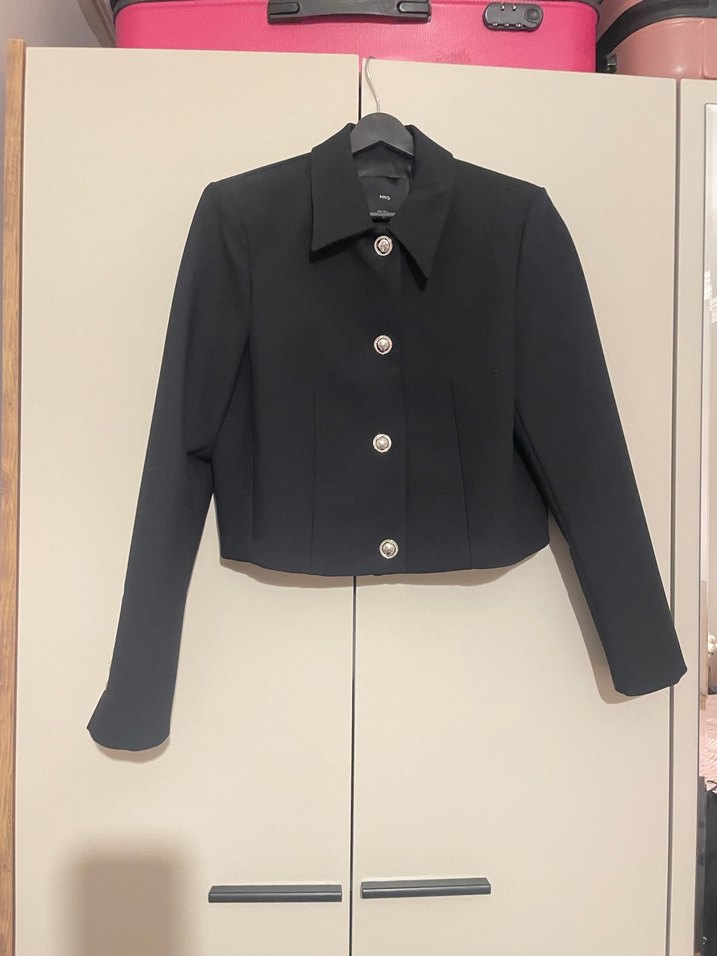 Düğmeli Siyah Mini Kadın Blazer - Görsel 2