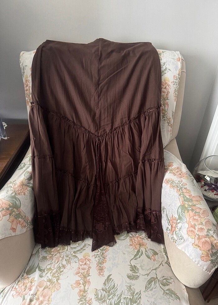 Kahverengi Uzun Yazlık Etek - Görsel 2