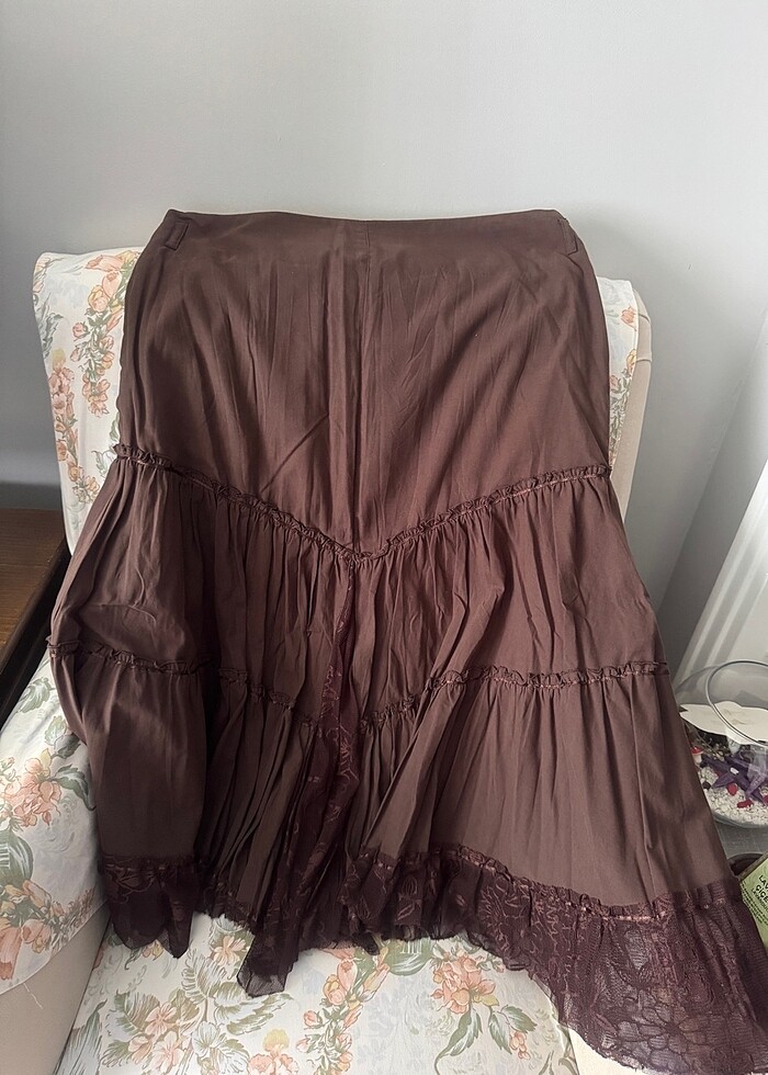 Kahverengi Uzun Yazlık Etek - Görsel 4