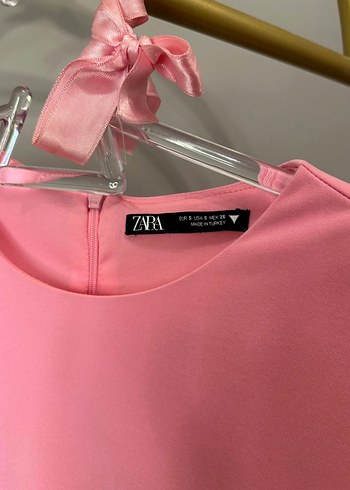 s Beden pembe Renk Pembe Drapeli Uzun Kollu Mini Elbise