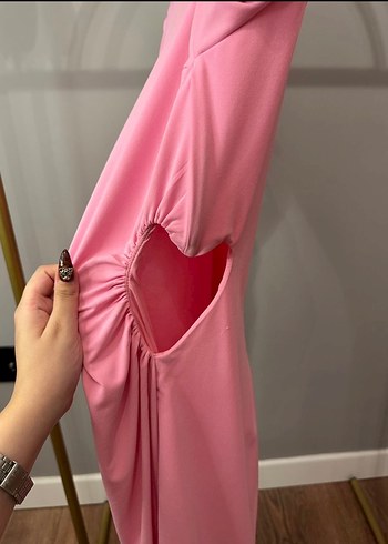 Zara Pembe Drapeli Uzun Kollu Mini Elbise