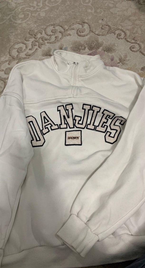 Gri Baskılı Kadın Sweatshirt Yarım Fermuarlı - Görsel 2