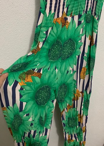 Yeşil Çiçek Desenli Uzun Kadın Elbise - Görsel 3