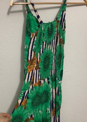 Yeşil Çiçek Desenli Uzun Kadın Elbise - Görsel 2