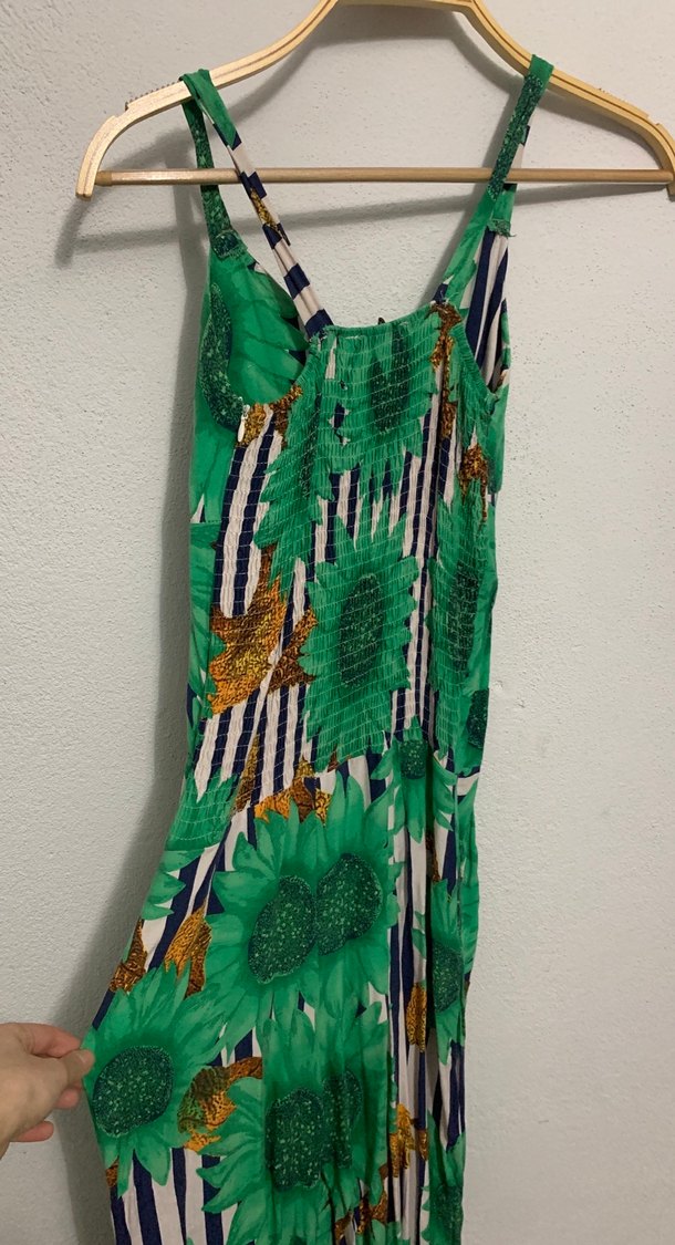 Yeşil Çiçek Desenli Uzun Kadın Elbise - Görsel 2