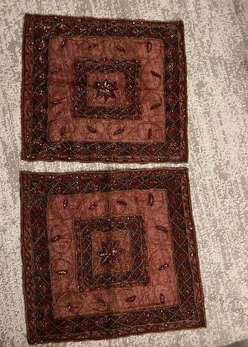 Boncuk İşlemeli Kiremit Rengi Örtü Takımı - Görsel 6